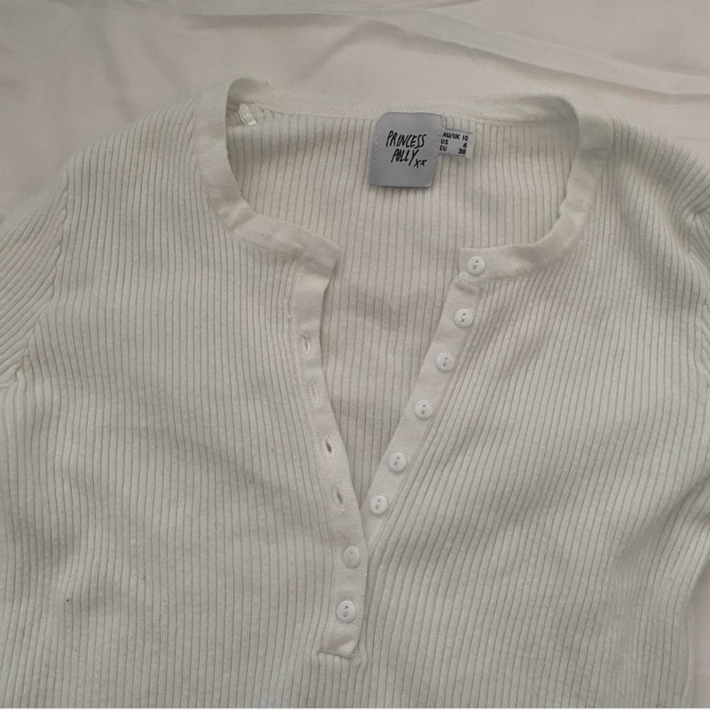 Princess Polly White Ribbed Button-Up Top - Picture 3 of 4